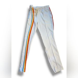 Mens White Rainbow Taped Track Pants